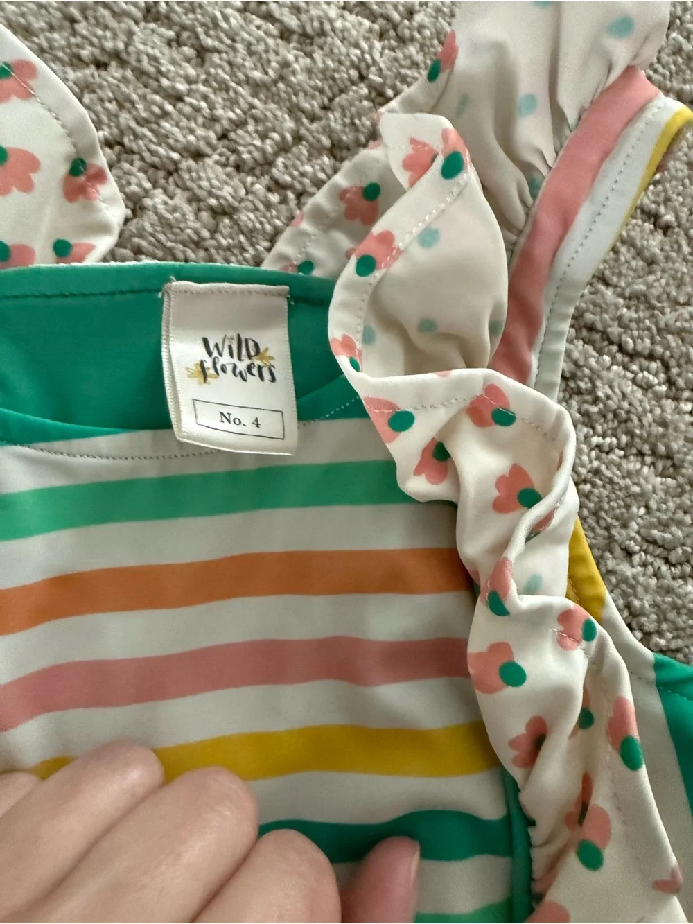 Wildflowers Green Floral & Pastel Stripe Ruffle Swimsuit
